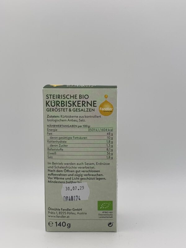Steirische Bio-Kürbiskerne geröstet & gesalzen - Ölmühle Fandler - 140g – Bild 3