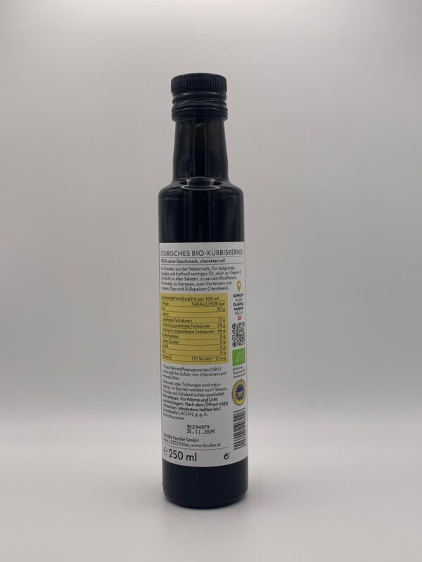 Steirisches Bio-Kürbiskernöl - Ölmühle Fandler - 250ml – Bild 3