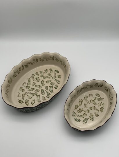 2er Set Ofengeschirr Oval grün - 23x23x6cm & 28x28x7cm